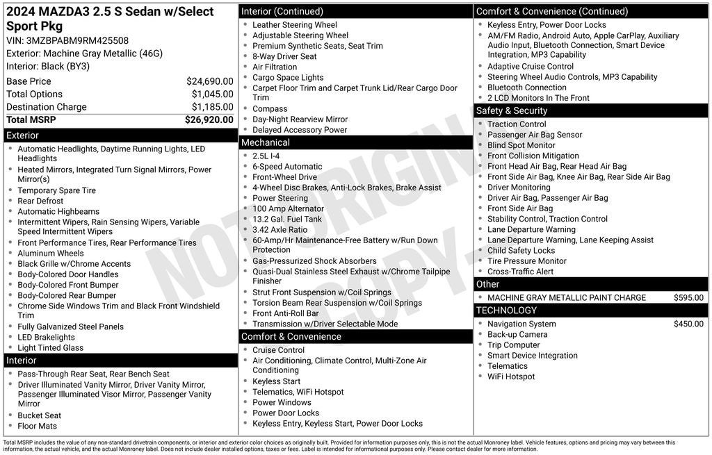 2024 Mazda Mazda3 Sedan 2.5 S Select Sport