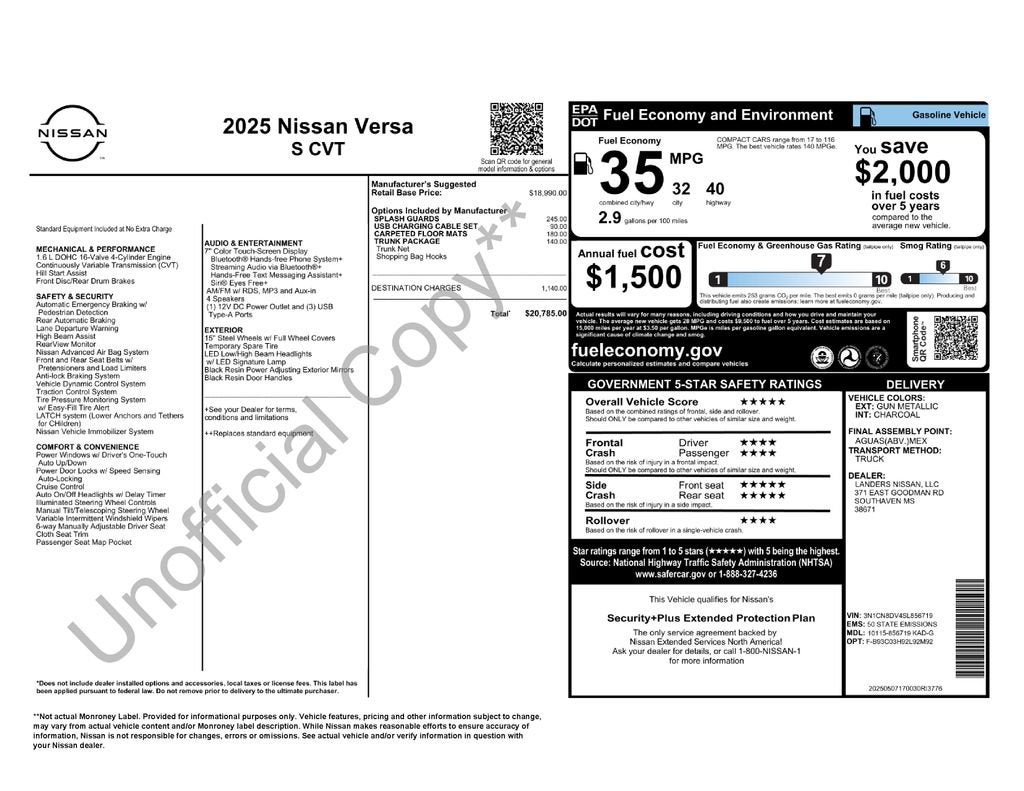 2025 Nissan Versa S