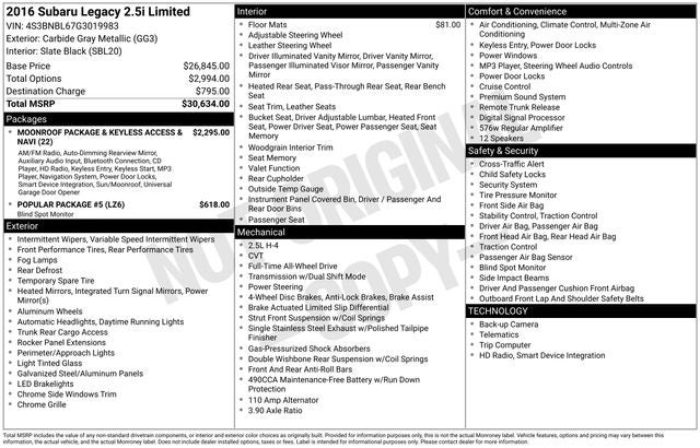 2016 Subaru Legacy 2.5i Limited