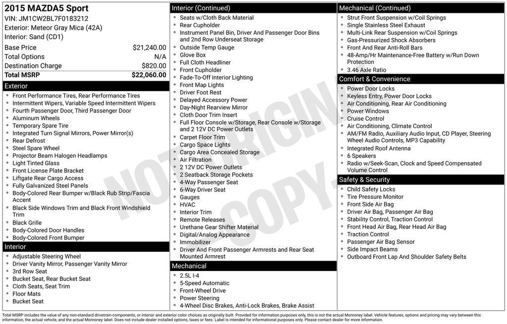 2015 Mazda Mazda5 Sport