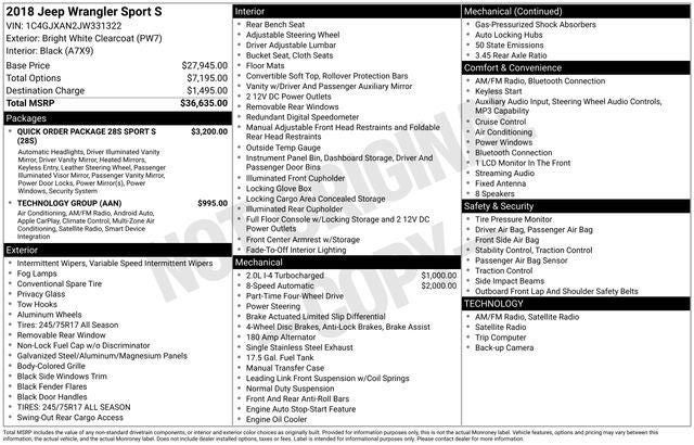 2018 Jeep Wrangler Sport S