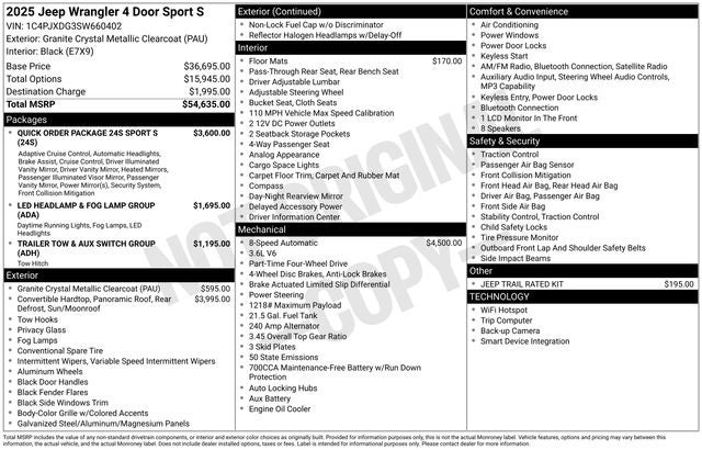 2025 Jeep Wrangler WRANGLER 4-DOOR SPORT S