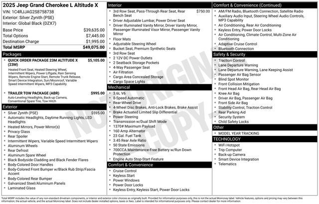 2025 Jeep Grand Cherokee GRAND CHEROKEE L ALTITUDE X 4X2