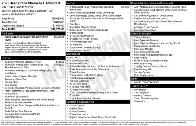 2025 Jeep Grand Cherokee GRAND CHEROKEE L ALTITUDE X 4X2