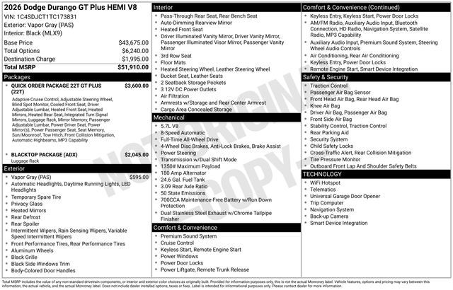 2026 Dodge Durango DURANGO GT PLUS AWD HEMI V8