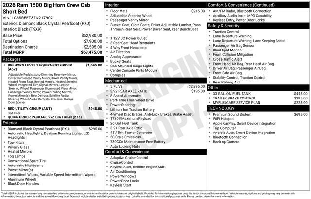 2026 RAM Ram 1500 RAM 1500 BIG HORN CREW CAB 4X4 5'7' BOX