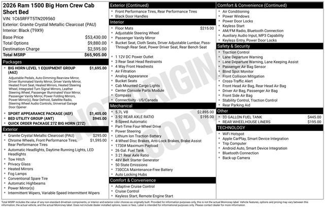 2026 RAM Ram 1500 RAM 1500 BIG HORN CREW CAB 4X4 5'7' BOX