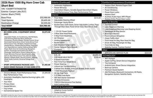 2026 RAM Ram 1500 RAM 1500 BIG HORN CREW CAB 4X4 5'7' BOX