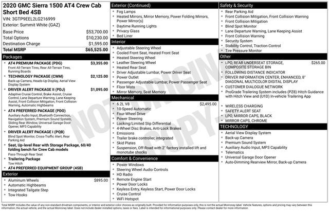 2020 GMC Sierra 1500 4WD Crew Cab Short Box AT4