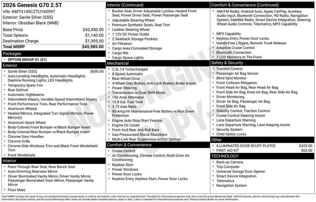2026 Genesis G70 2.5T