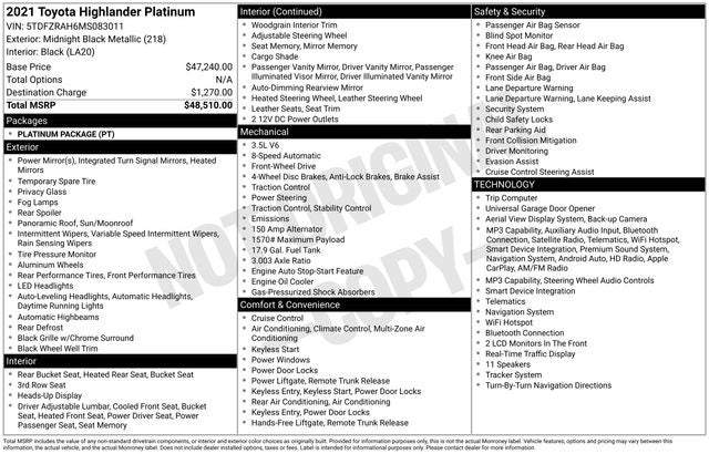 2021 Toyota Highlander Platinum