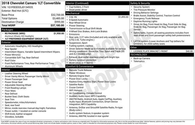 2018 Chevrolet Camaro 1LT