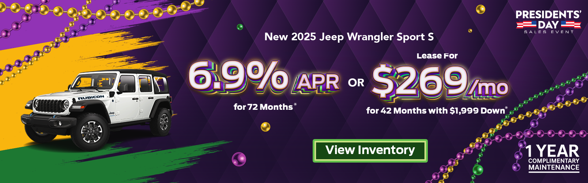 6.9% APR or Lease for $269/Month on 2025 Jeep Wrangler Sport