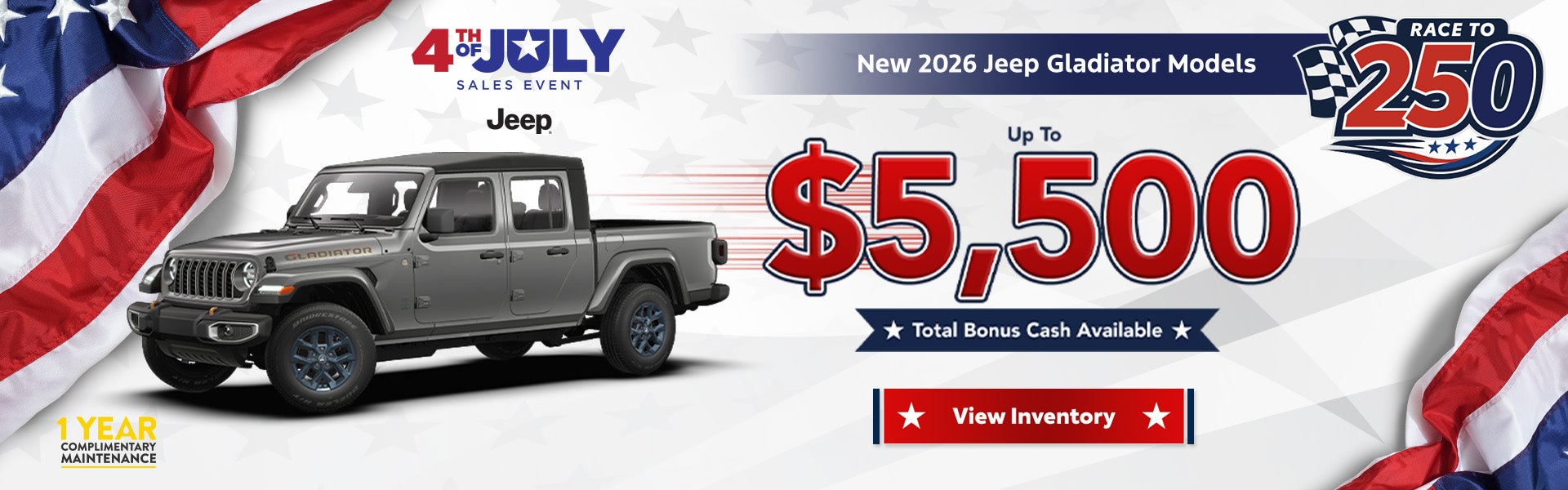 Up to $5,500 Bonus Cash on 2026 Jeep Gladiator Sport, Rubico
