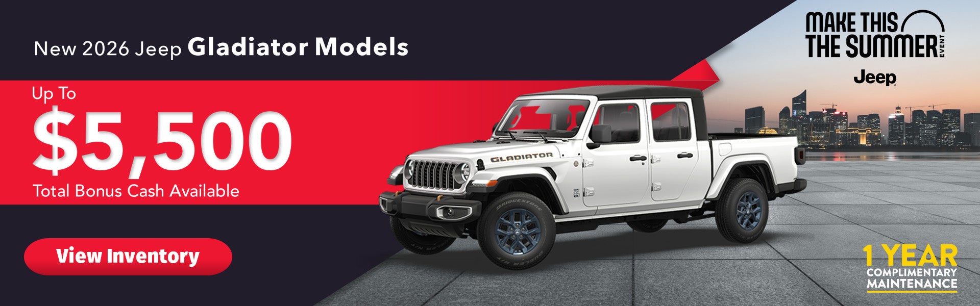 Up to $5,500 Bonus Cash on 2026 Jeep Gladiator Sport, Rubico