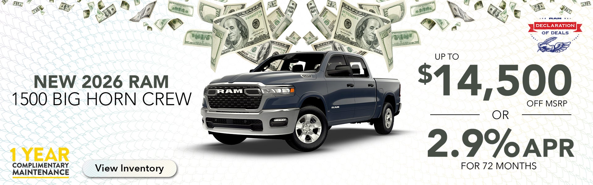 Up to $14,500 Off 2026 RAM 1500 Big Horn Crew