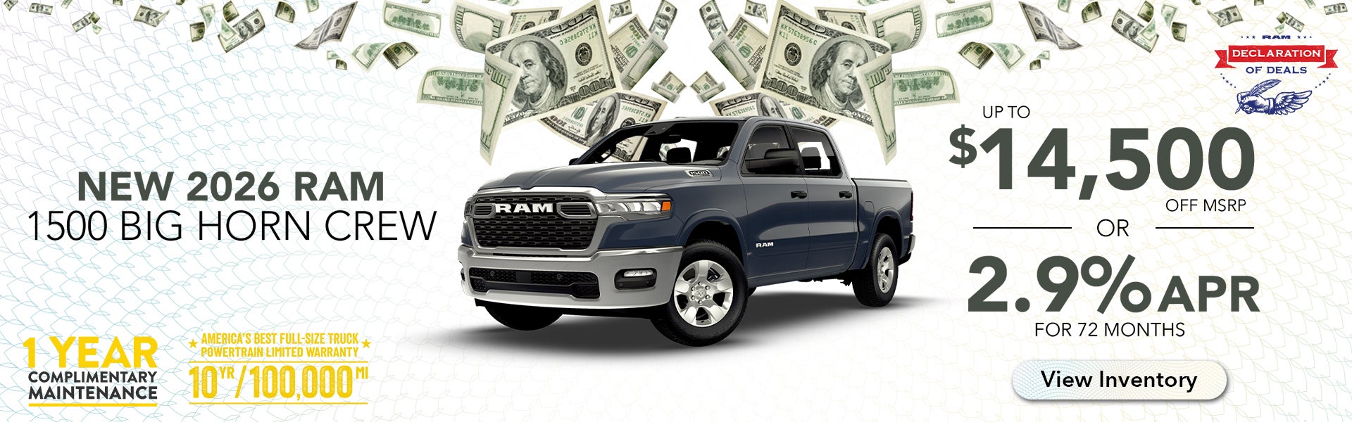 Up to $14,500 Off 2026 RAM 1500 Big Horn Crew